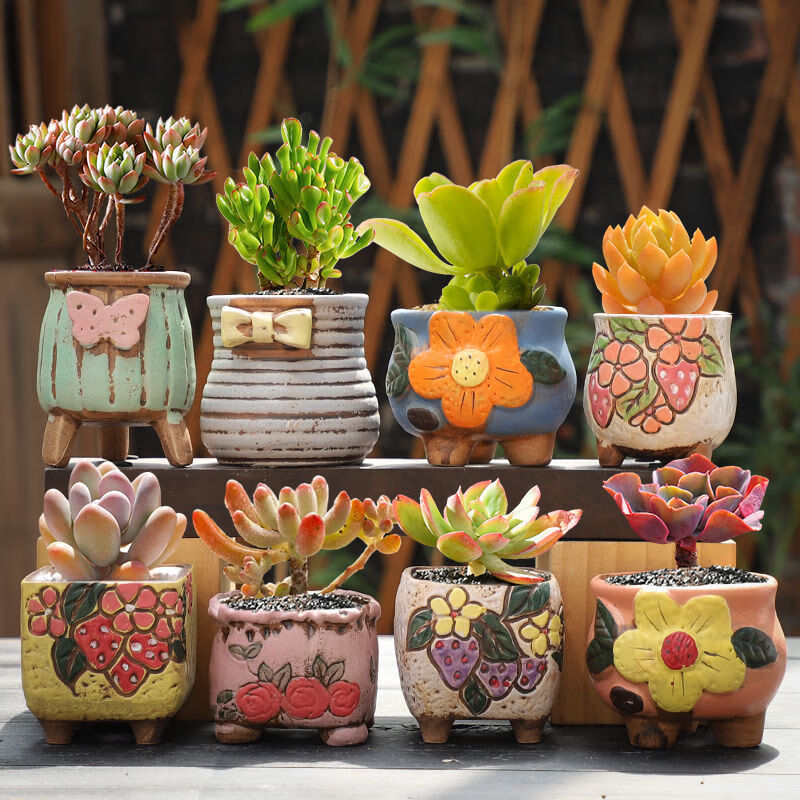 多肉花盆厂家可爱创意透气中小号拇指盆室内肉肉花盆陶瓷 716橘色