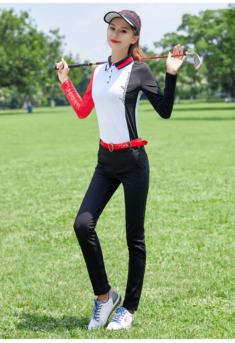 春秋高尔夫球服装衣服女套装golf长袖t恤上衣黑色运动休闲长裤子裤子m