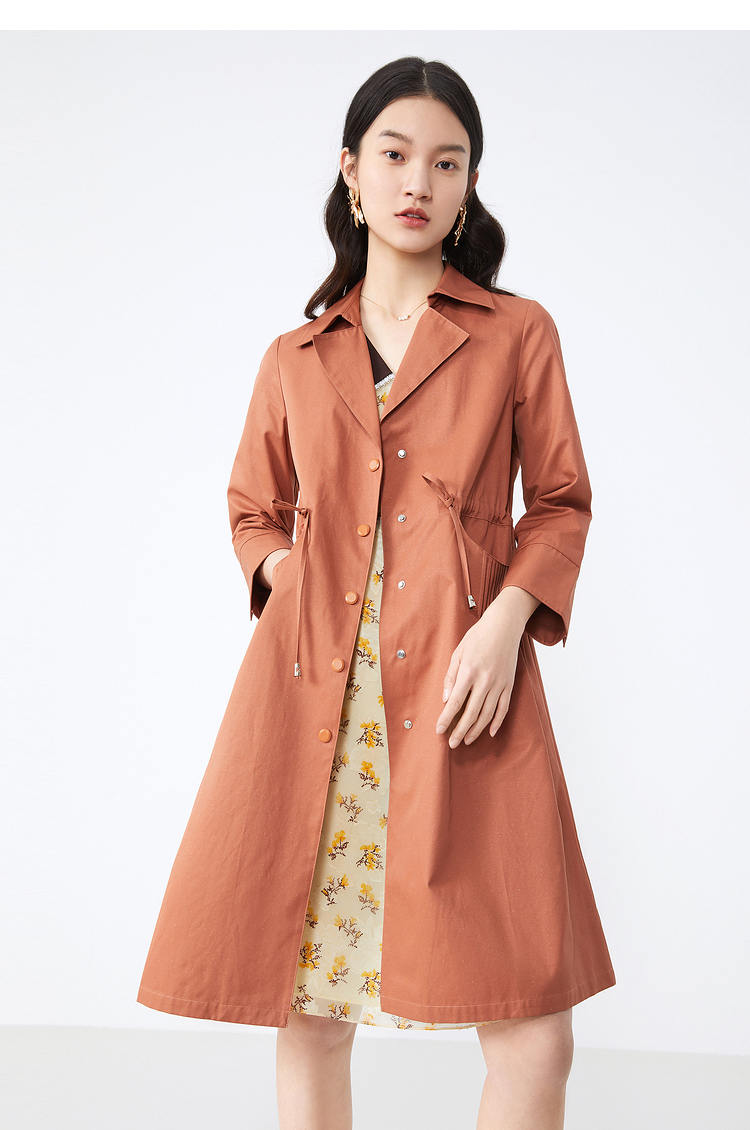 yiner音儿女装2021秋季新款长款风衣外套藏蓝36