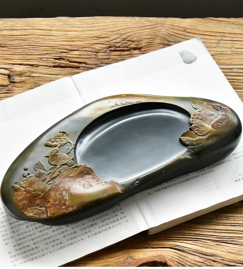 传人名师张子坚手工雕刻清趣砚台作品水坑金晕原石龙尾山老坑歙砚送礼