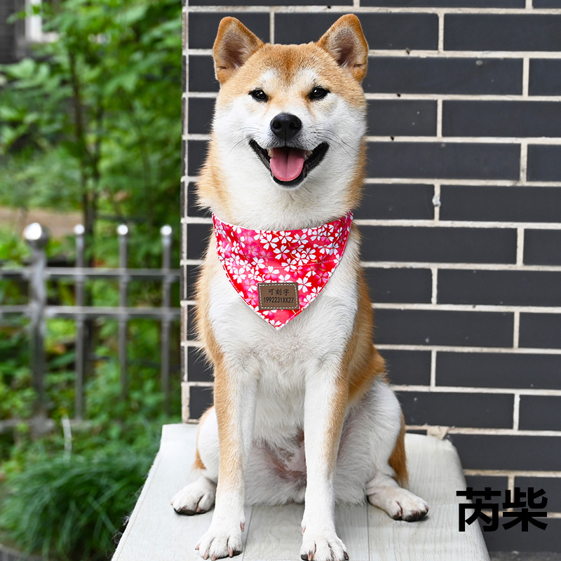 芮柴可刻字铭牌狗牌和风日式宠物狗狗柴犬围巾围脖口水巾三角巾黑鲤m