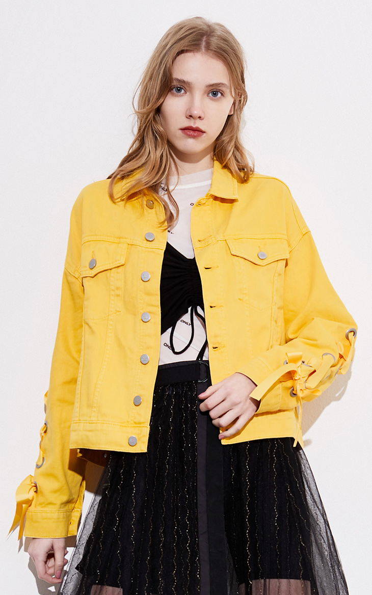 only2020春季新款纯棉宽松直筒短款牛仔外套女120154525 c16 豆沙黄