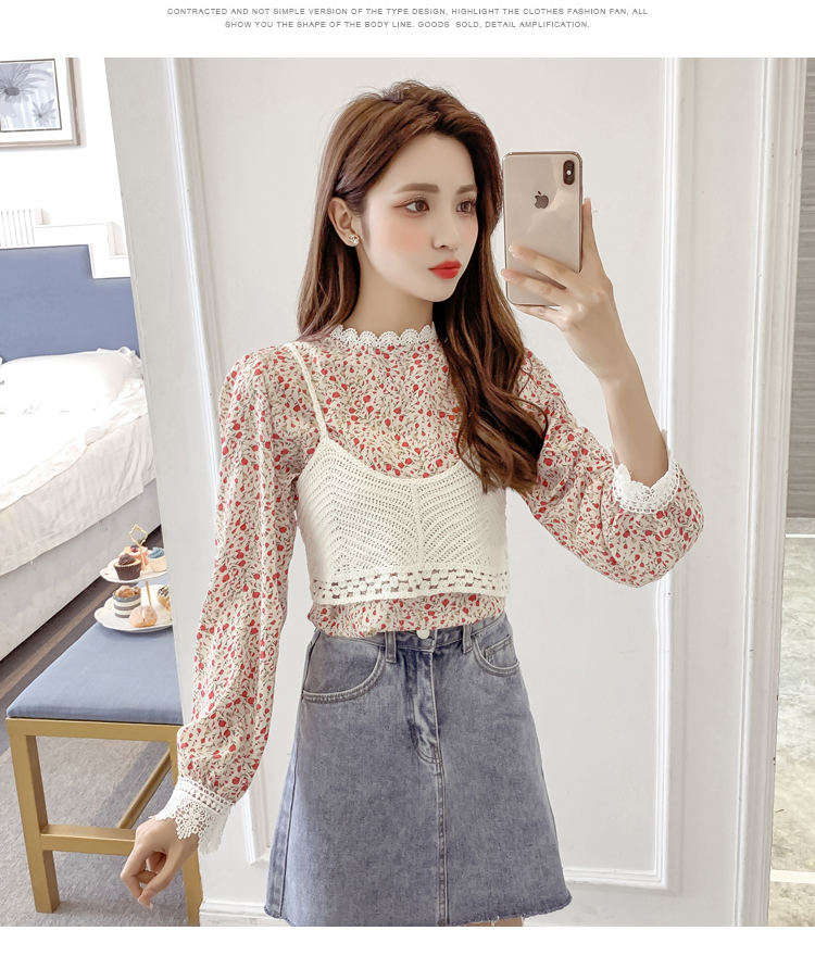 2021新款早春款韩版女装百搭上衣衬衫雪纺两 红花 s