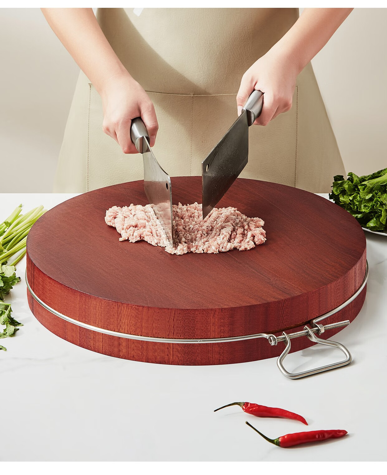 升级款切菜木墩子黑铁木砧板切菜板家用实木圆形菜墩占案板刀板