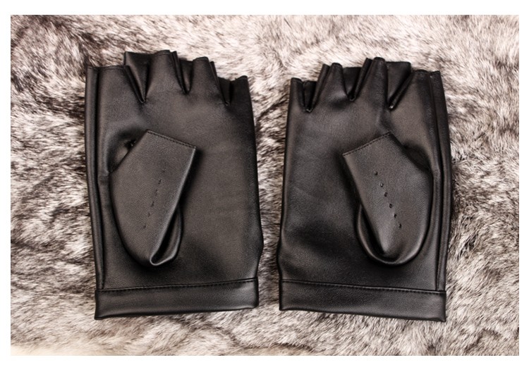 花花公子冬尚新半指皮手套男露指摩托车半截半只冬无指漏指开车薄款