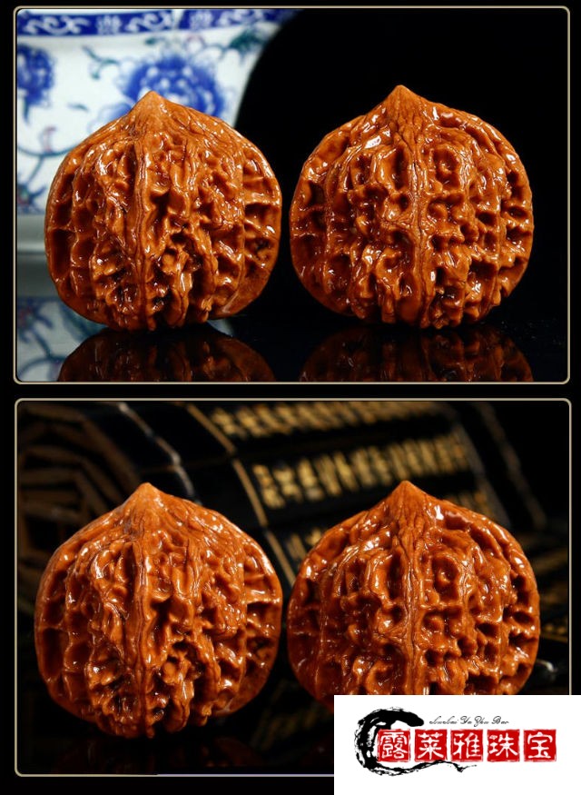 60文玩核桃野生磨盘闷尖狮子头龙纹官帽盘三棱手把件定制款三棱核桃