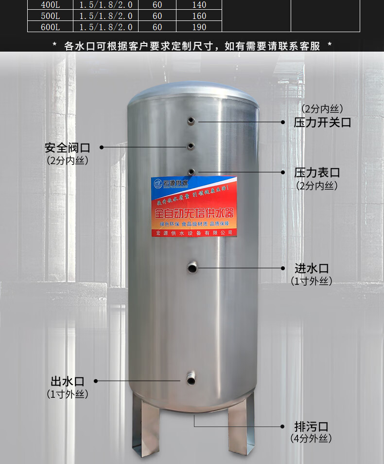 風輕加厚304不鏽鋼無塔供水器家用全自動壓力罐自來水增壓水塔水箱