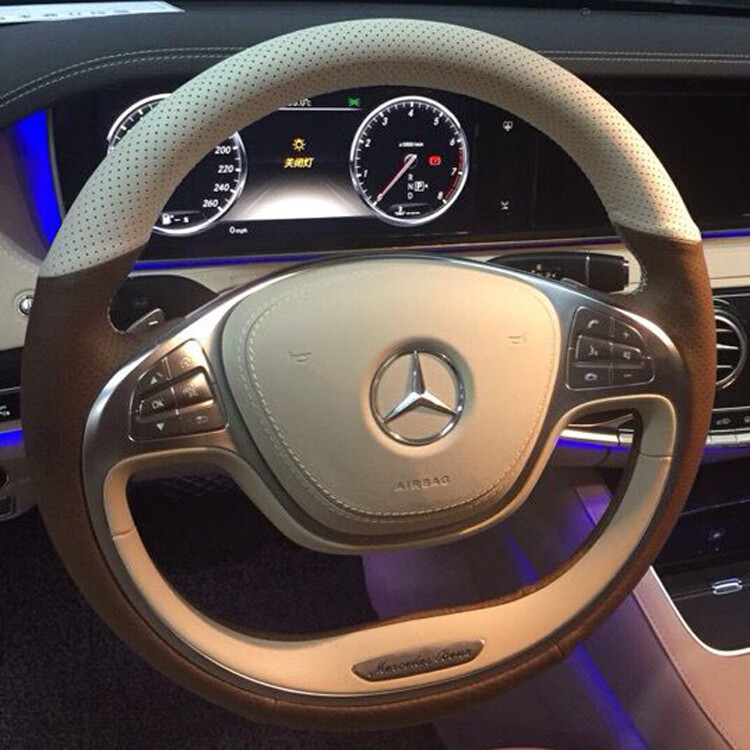 奔驰迈巴赫s级s320/s350l/s400l/s600l专用手缝真皮方向盘套把套 黑皮