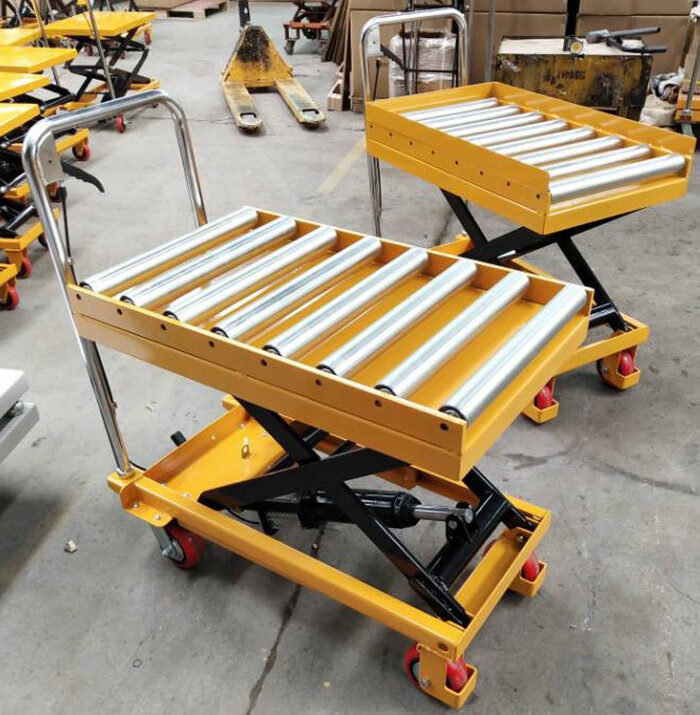 订做液压举升台剪叉式移动台手推小型磨具搬运升降平台车工黄色pt150