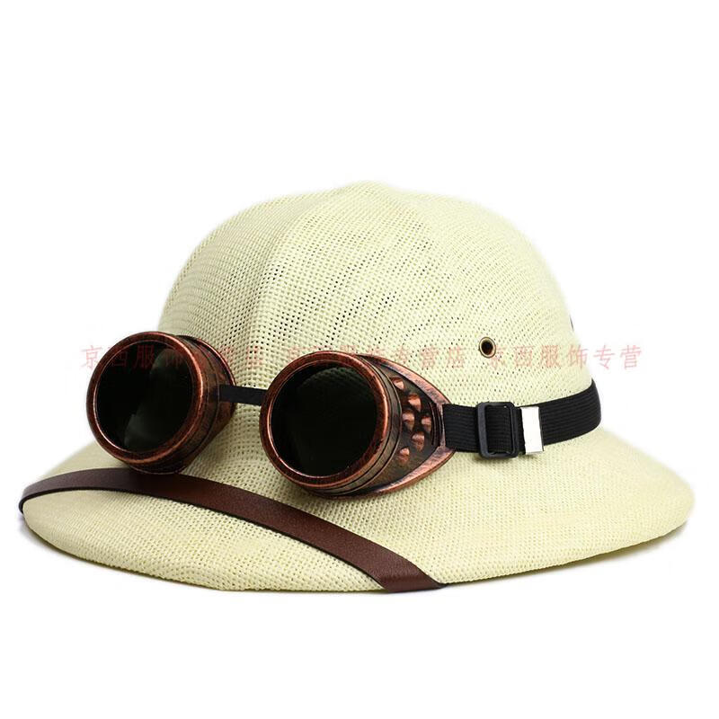 考克帽镜蒸汽朋克探险家安全木髓盔遮阳防晒中山越南马术考克礼草帽