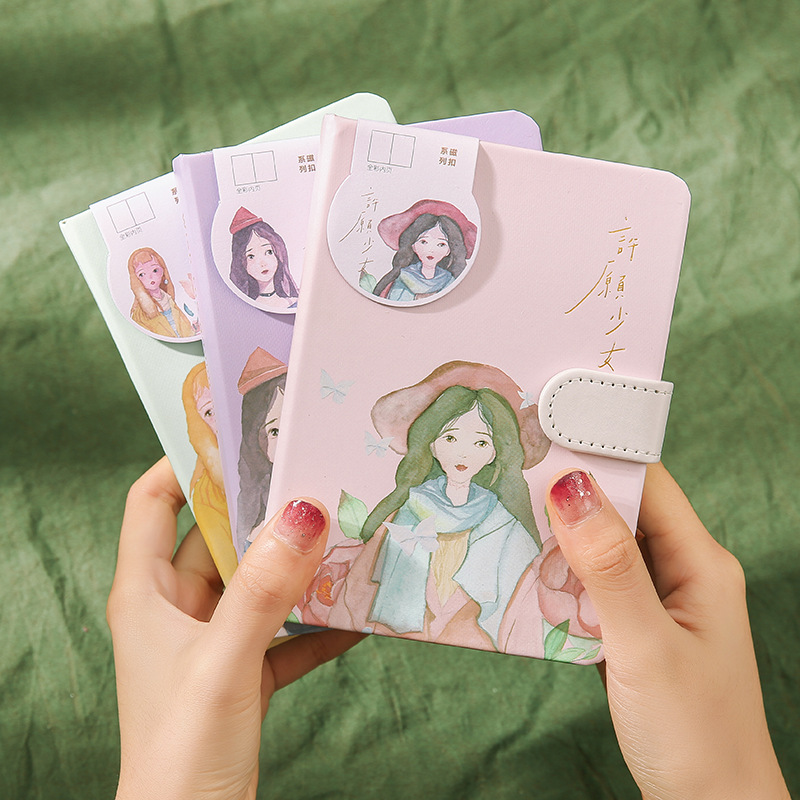 学生手绘精装闺蜜笔记本简约文艺手账本ins风网红磁扣彩页日记本a6