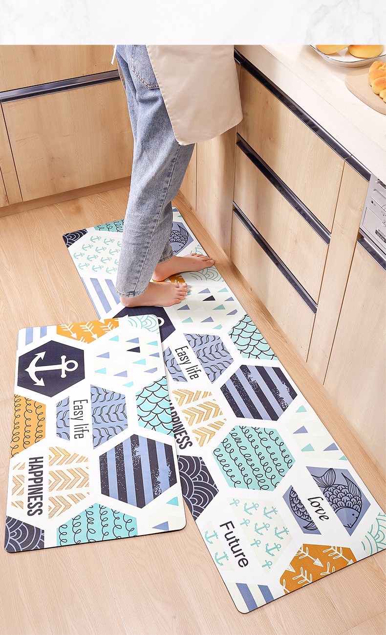 大江厨房脚垫长条家用防滑垫防水防油脚垫pu皮革可擦洗地垫面包坊45x