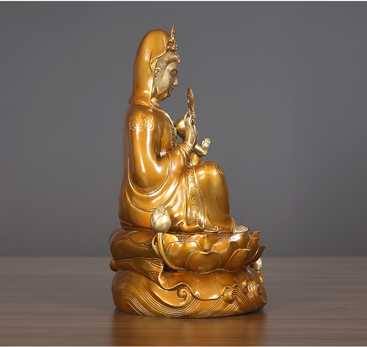 鼎盛福铜观音摆件送子观音像观世音菩萨像铜佛像礼佛供奉佛教用品保