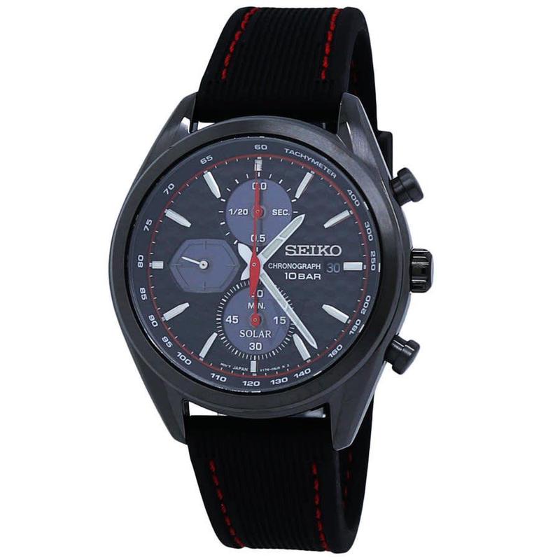 seiko精工男子手表solar系列经典款三眼计时硅胶表带防水手表sessc777