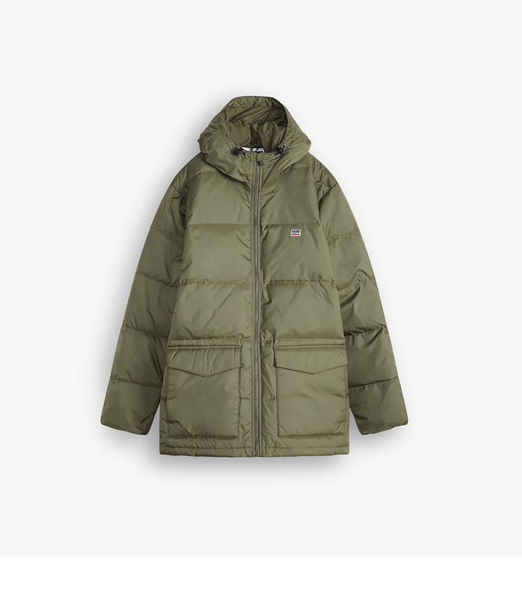 levis李维斯男士简约时尚日常休闲中长款连帽羽绒服282540002绿色s