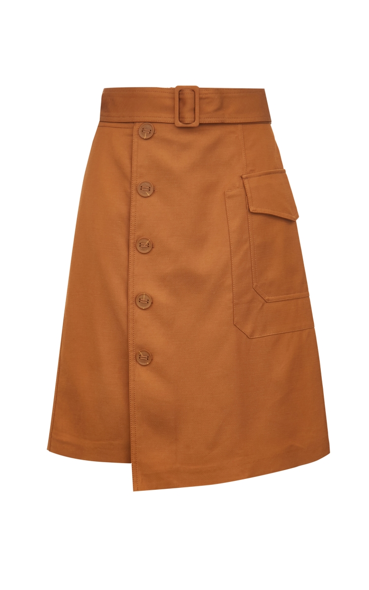 moda2021春夏新款通勤风高腰纽扣装饰半身裙321216016 f11深峰蜜棕色