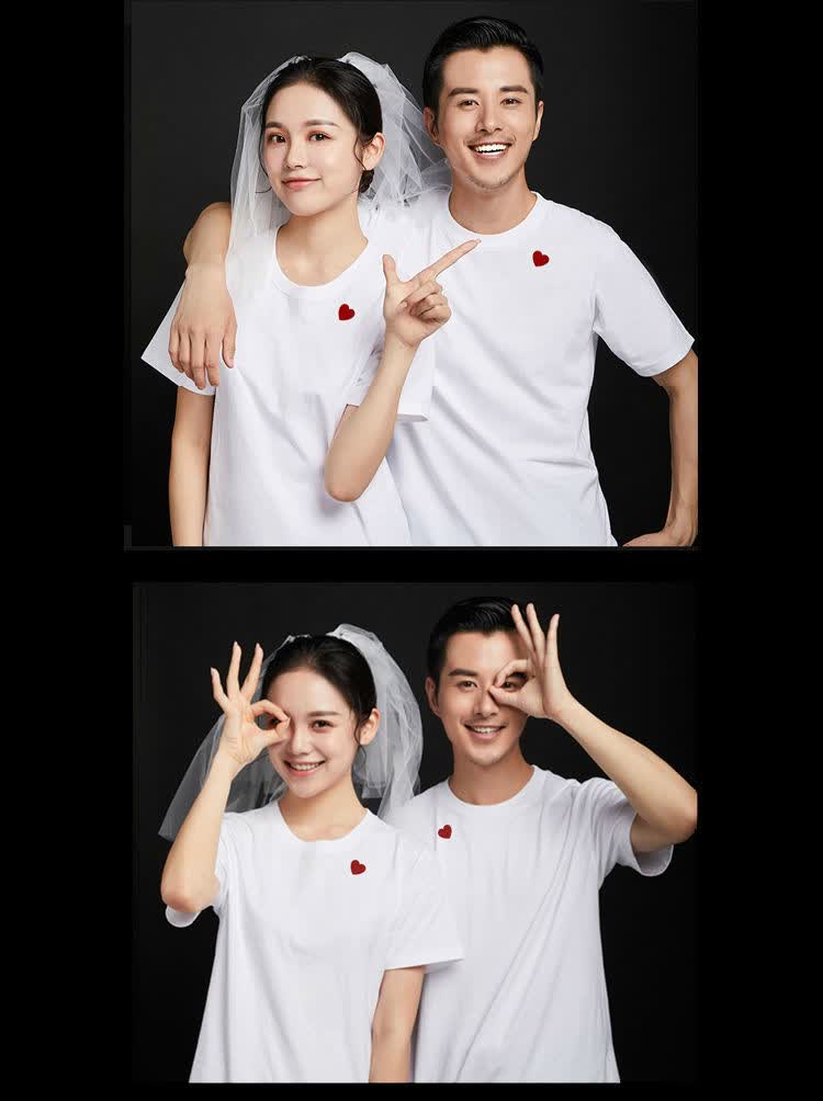 慕雀妮拍结婚登记证件照情侣装夏装小众设计感创意领证衣服白色短袖