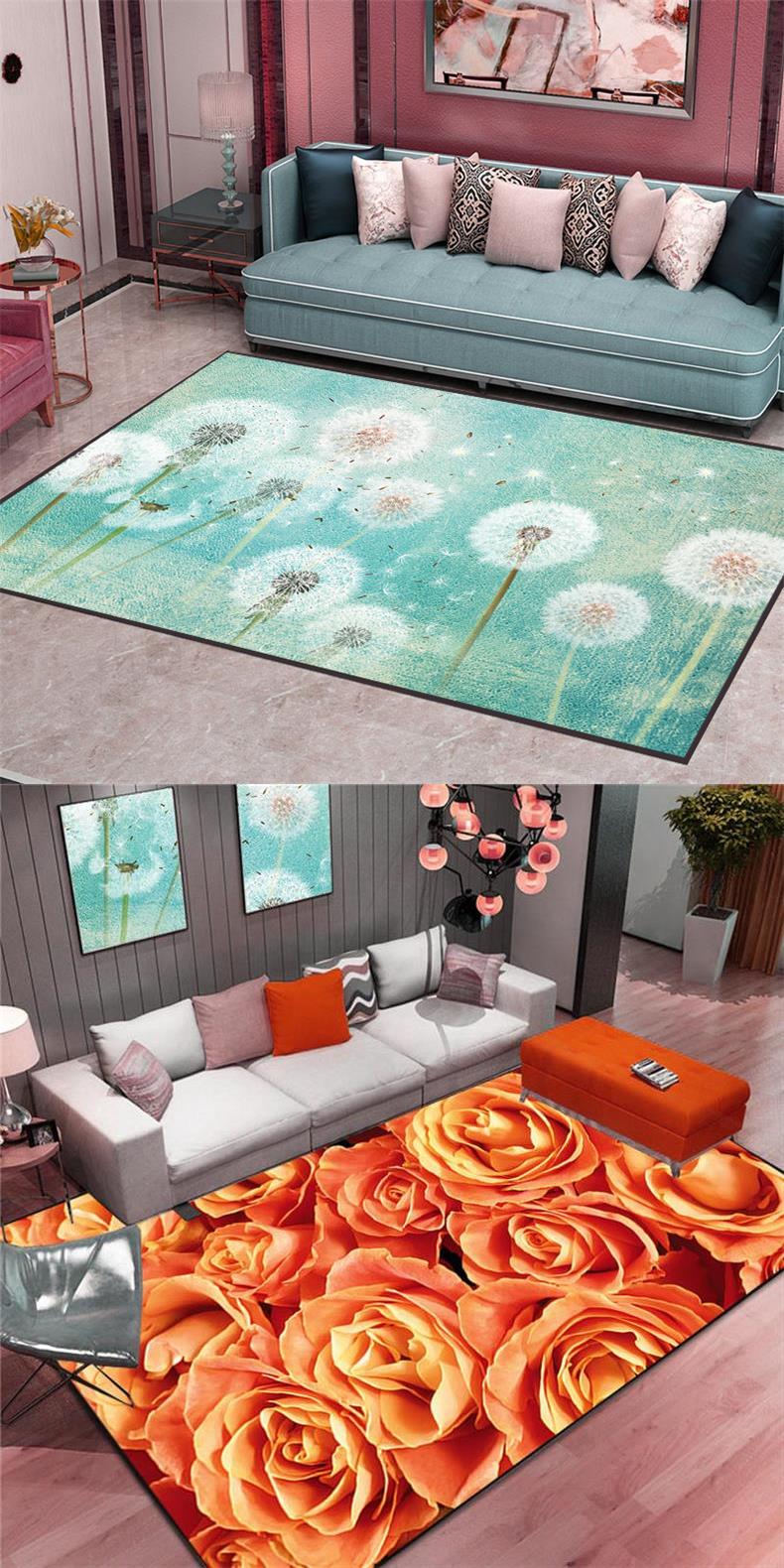 水晶绒地垫加厚水晶绒客厅地垫北欧风简约印花卧室地垫防滑柔软茶几垫