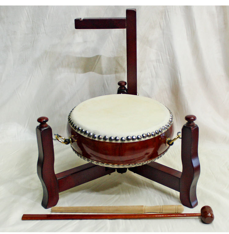 逸水缘 寺院用品三角鼓架子三脚帝钟折叠木质便携式忏钟牛皮扁鼓佛教