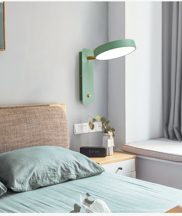 北欧卧室床头灯创意可旋转带开关led壁灯儿童书房书桌护眼阅读灯砂白