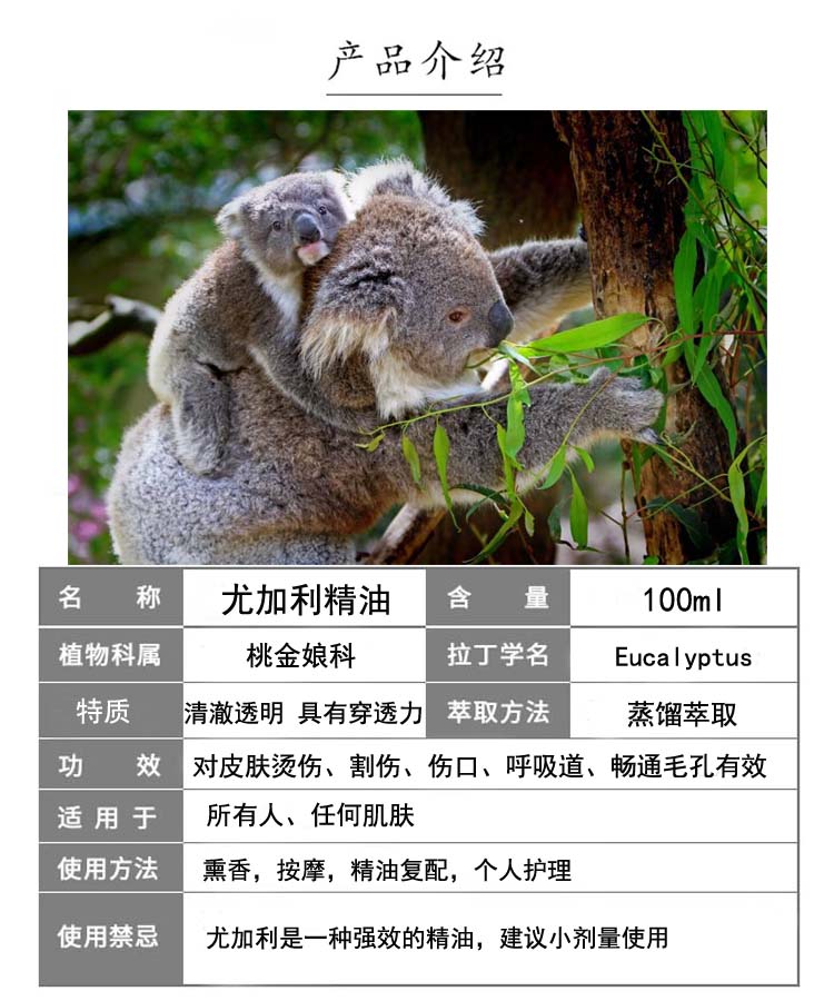 澳洲尤加利单方纯精油100ml桉树油净化空气畅通呼吸香薰驱虫