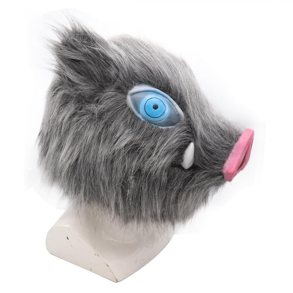 伊之助头套 鬼灭之刃面具猪头嘴平伊之助乳胶面具舞会派对毛绒猪头套