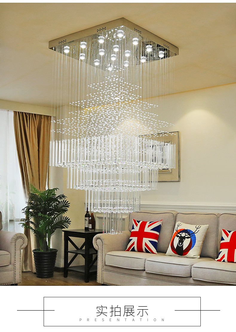 与善复式客厅水晶大吊灯别墅楼梯灯长吊灯水晶灯酒店工程灯具灯饰支持