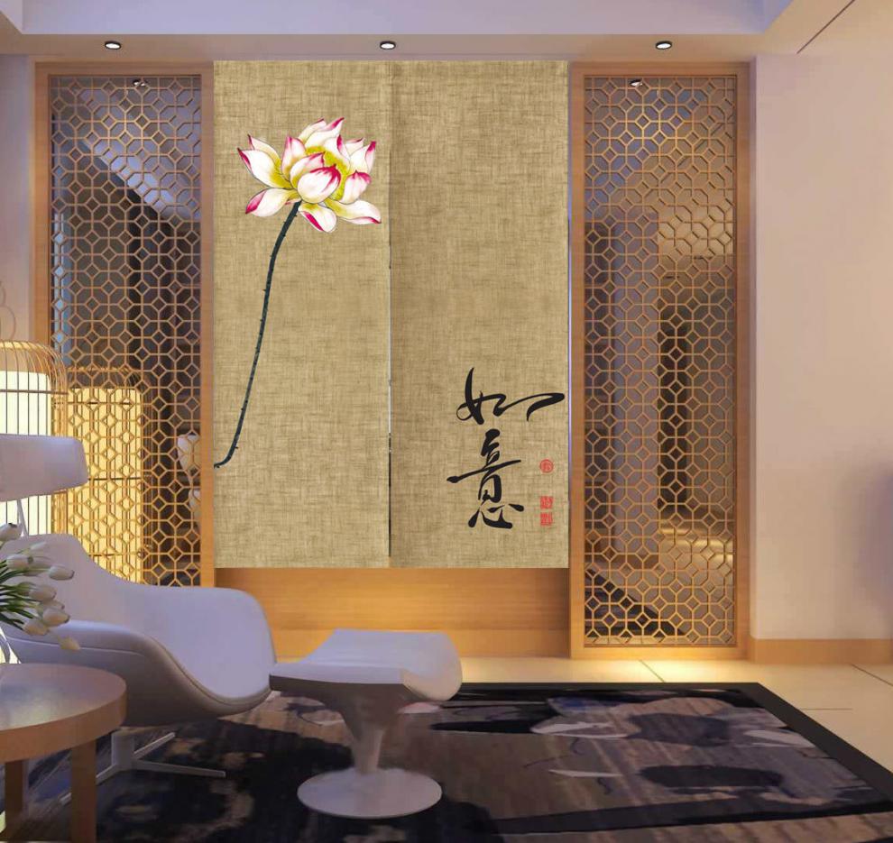 门帘禅意布艺挂帘客厅隔断帘卧室茶室装饰布帘 款式1 整片式-宽65*高