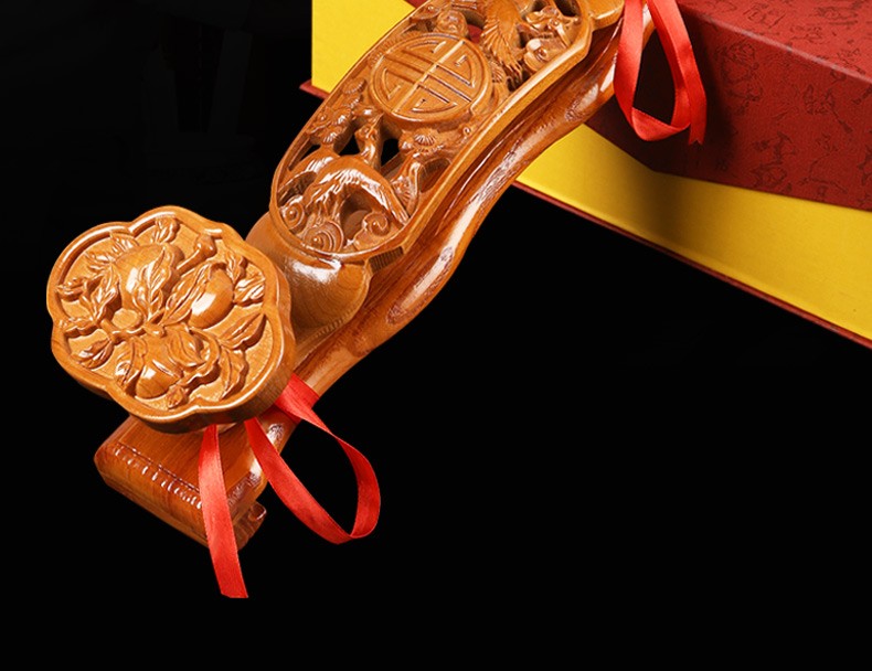 山迪桃木如意摆件实木雕刻家居客厅玄关办公室装饰品乔迁开业礼品30