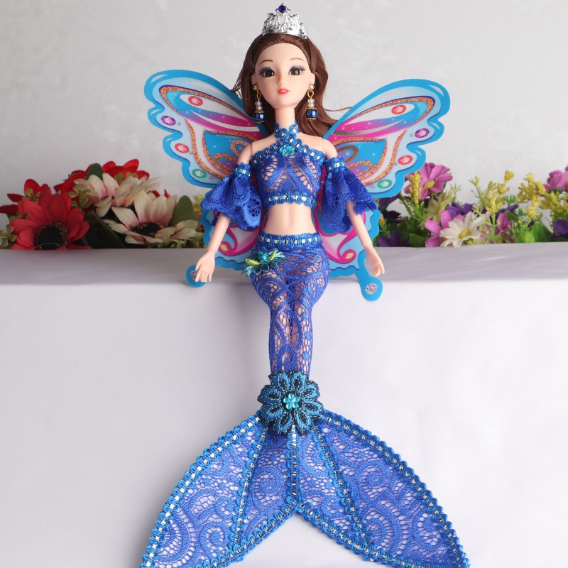定制蝴蝶翅膀仙子美人鱼公主手工创意女孩礼品玩偶 绿色 40厘米带翅膀