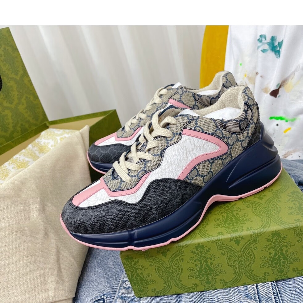 酷奇 酷琦 双g家酷奇四季经典老爹鞋2022老花拼色厚底女鞋情侣款休闲