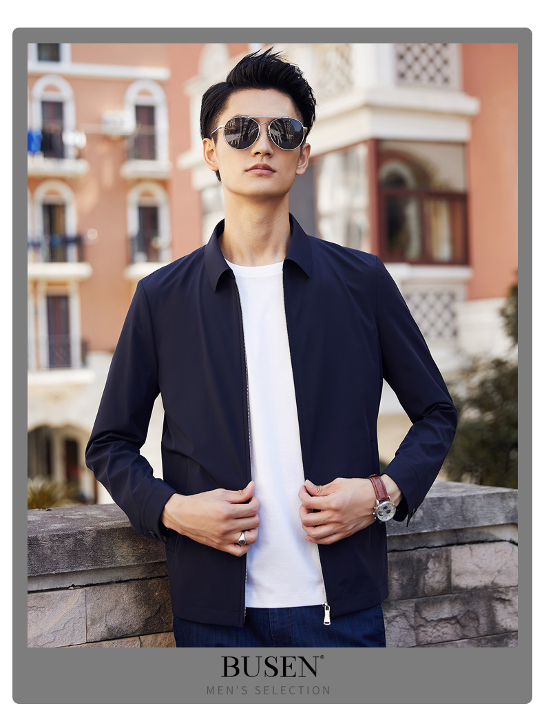 busen/步森春季男士夹克外套休闲翻领男装茄克商务老干部衫 藏青 165