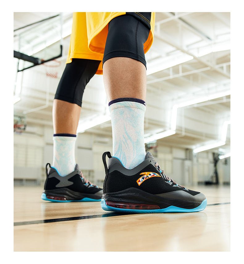 安踏男鞋篮球鞋运动鞋新款训练休闲运动蓝球鞋912121102s深灰黑氯蓝