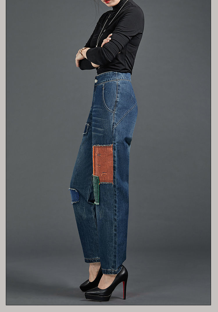 小众2021春季新款高腰女裤宽松牛仔灯笼裤长裤休闲时尚萝卜裤显瘦蓝