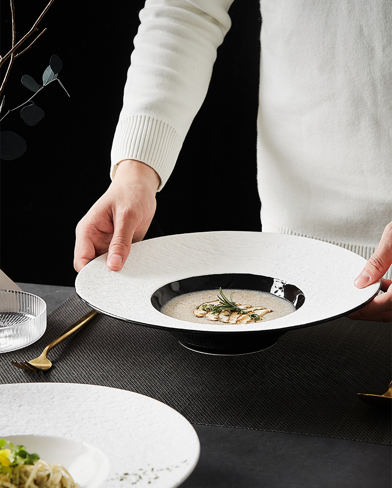 鱼生冰盘法餐摆盘餐具创意石头纹草帽盘西餐汤盘刺身主餐意面盘子 全