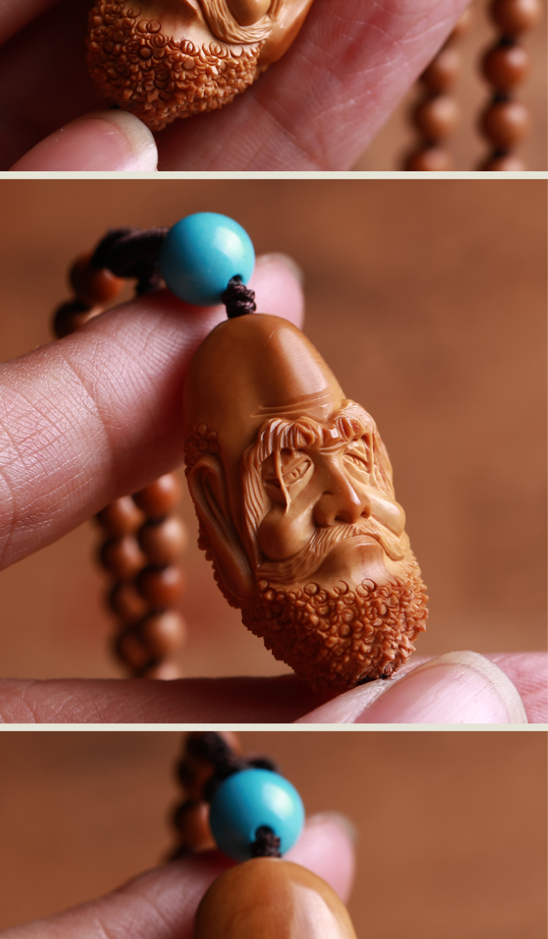 妙灵阁 手工橄榄核达摩祖师吊坠男女情侣文玩橄榄胡雕刻锁骨毛衣长珠