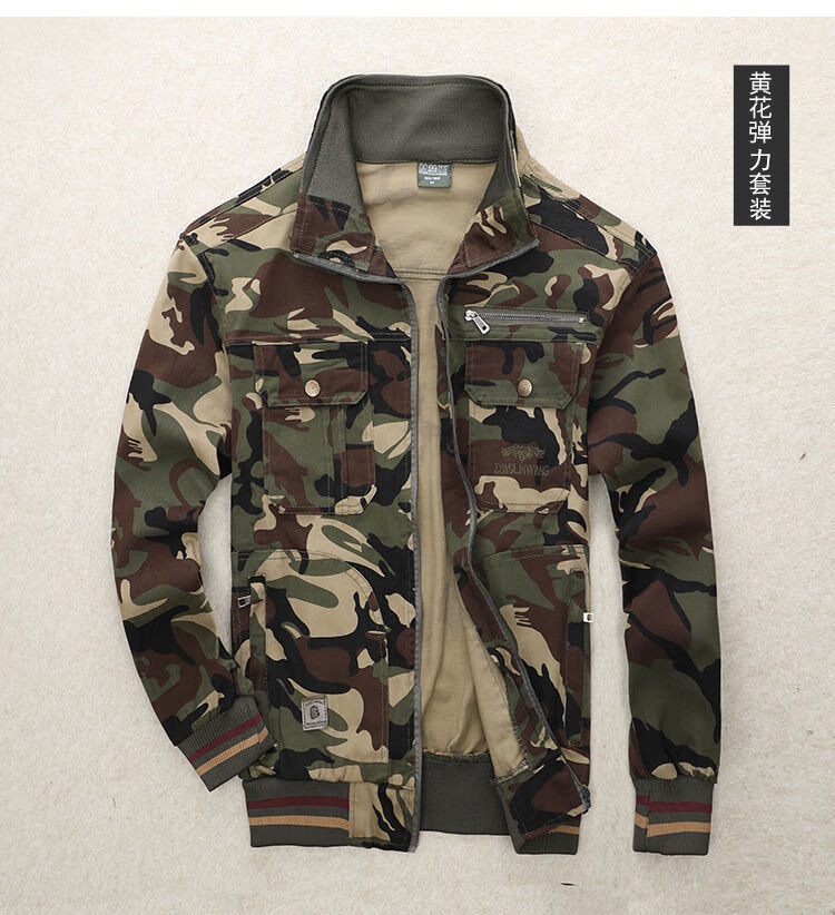 秋冬季迷彩服男纯弹力工作服男休闲套装耐磨防刮防烫电焊劳保服黄花