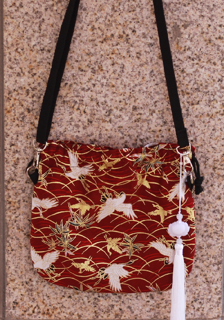 中国风黑色汉服包仙鹤斜挎包古风腰配男女情侣和风日式手机包汉服zw