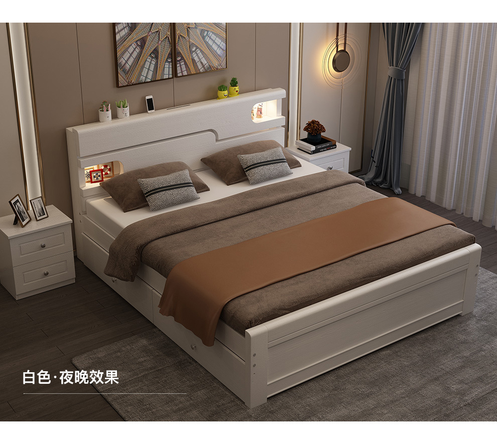 李氏沐业床实木床松木单人床现代简约原木床榻榻米床棉麻软包双抽换购