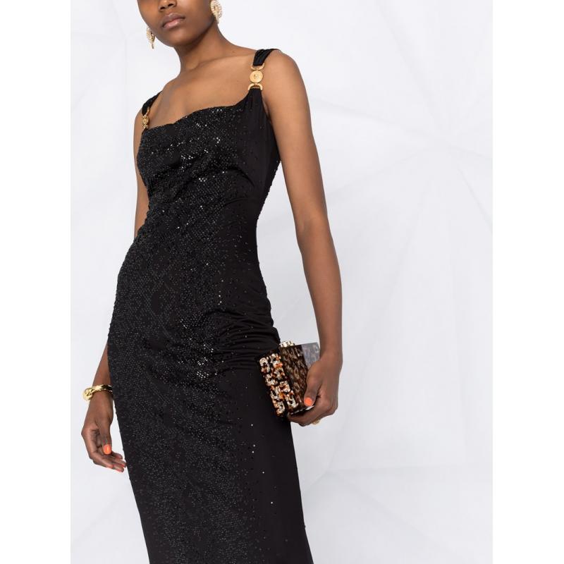 【母亲节】范思哲versace连衣裙女士奢侈品medusa 缀饰超长连衣裙