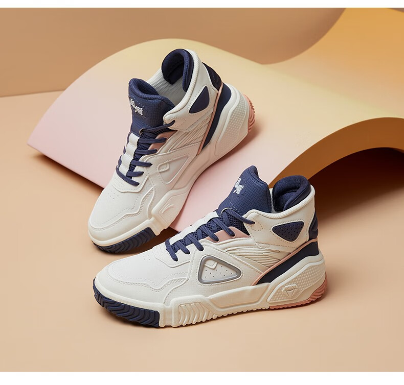 商场同款安踏烈焰高帮板鞋女鞋春季新品皮面保暖潮流运动鞋子女士休闲