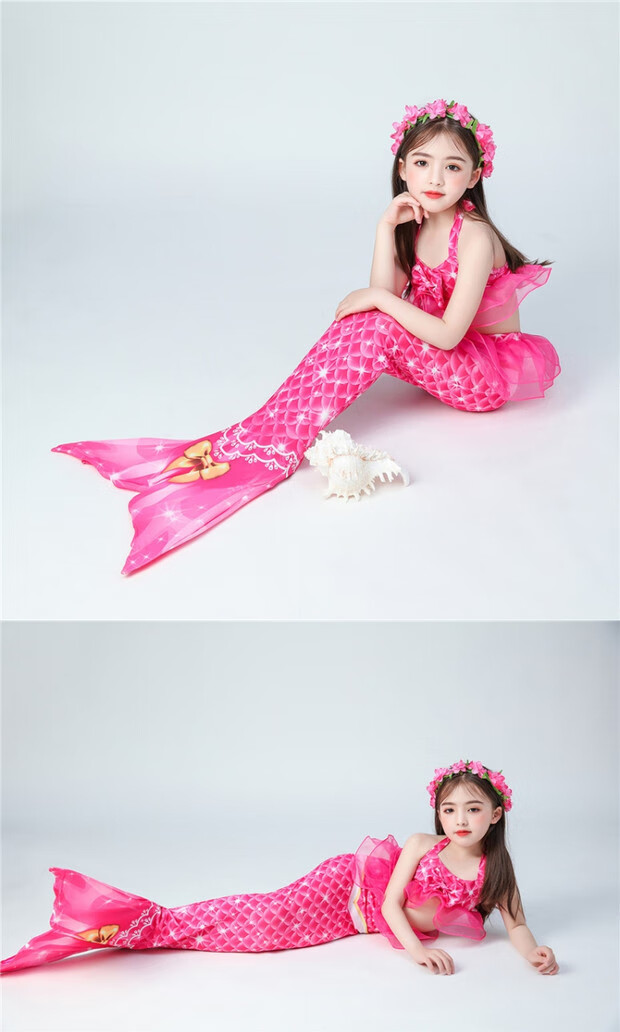 美人鱼尾巴儿童服装人鱼泳衣女童公主裙游泳衣裤套装温泉泳装套装 g17