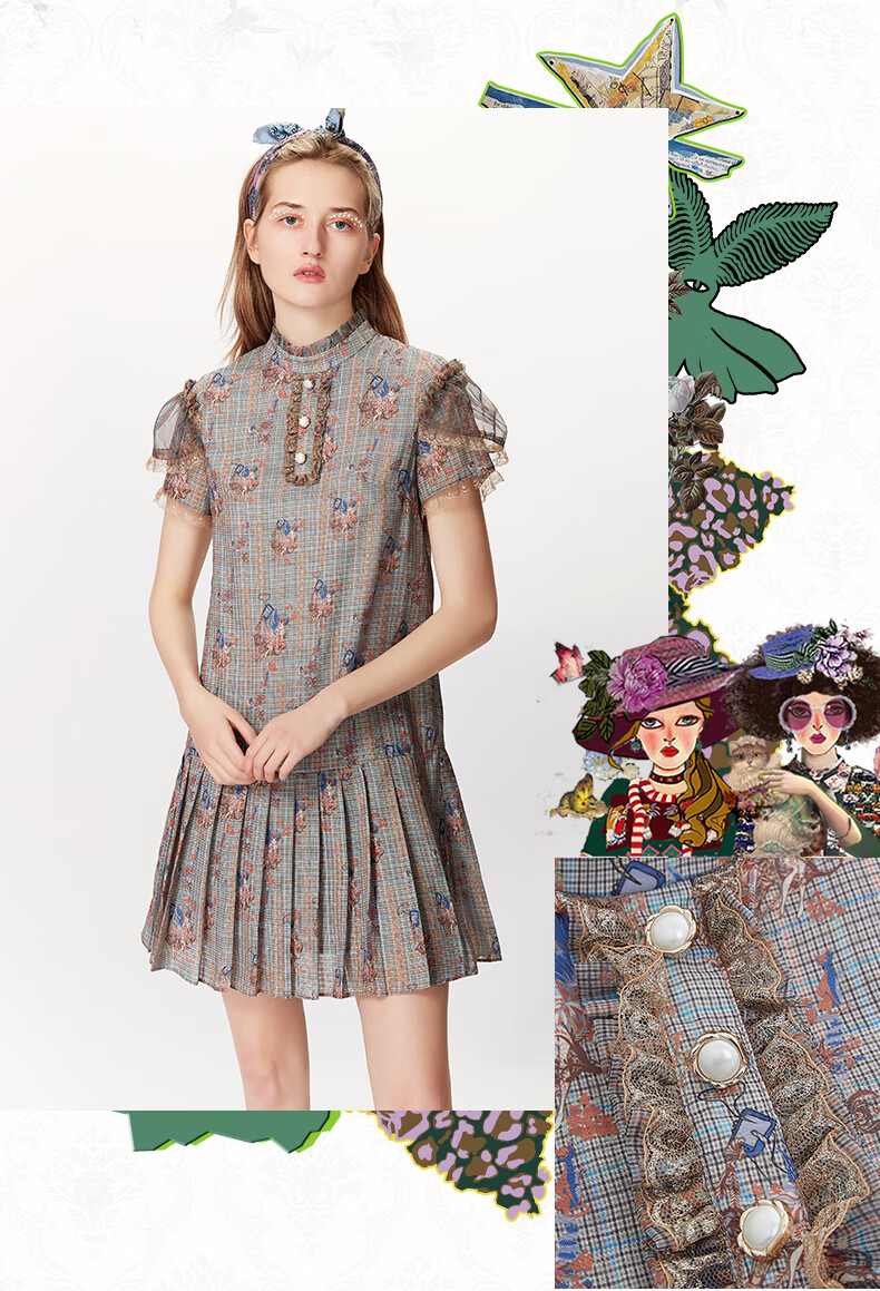 lulualways我爱露露新款复古百褶直筒蕾丝连衣裙omb5014橘色16084am