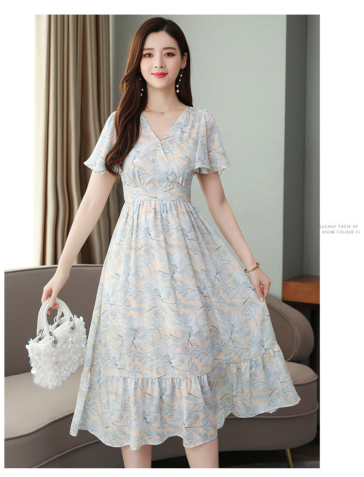 南极人胖子妈雪纺裙夏天大码女装阔高贵时尚名媛胖mm连衣裙显瘦遮肚