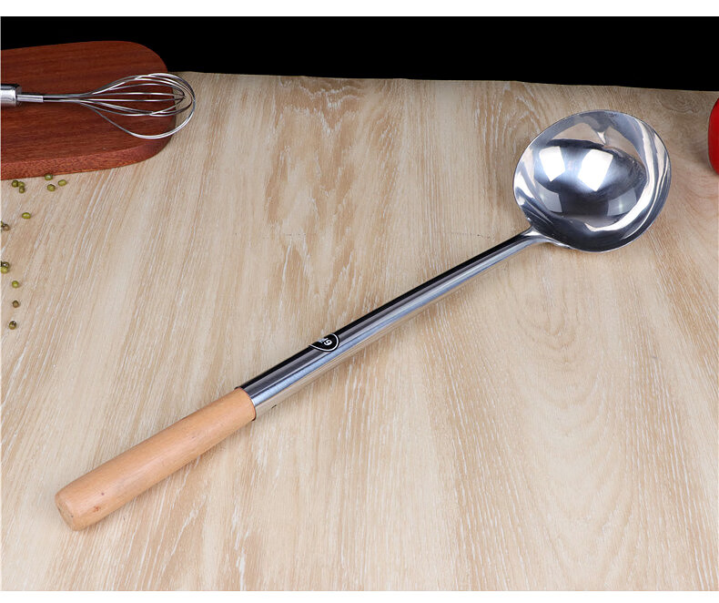 304不锈钢炒勺炒铲厨师专用炒菜勺子木柄家用长柄汤勺分菜勺锅勺大号