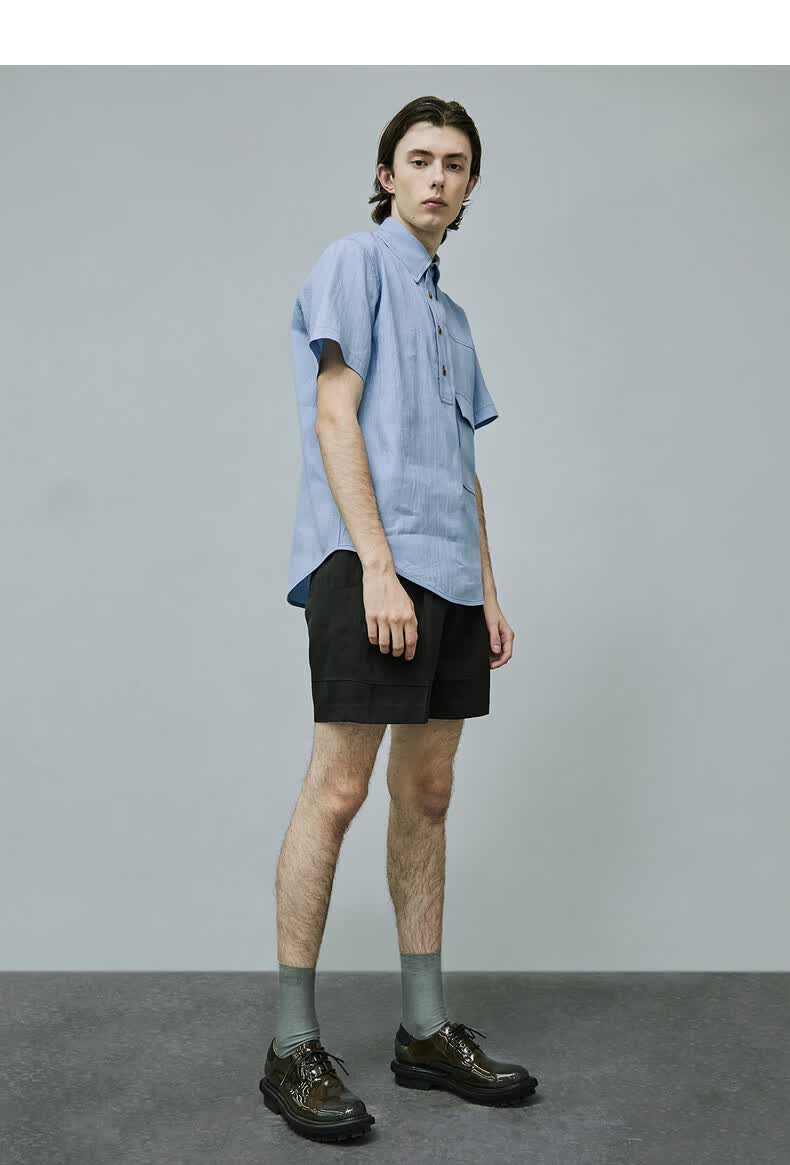 速写男装2021夏季新品简约衬衫时尚撞色9k5150380 467浅蓝 s