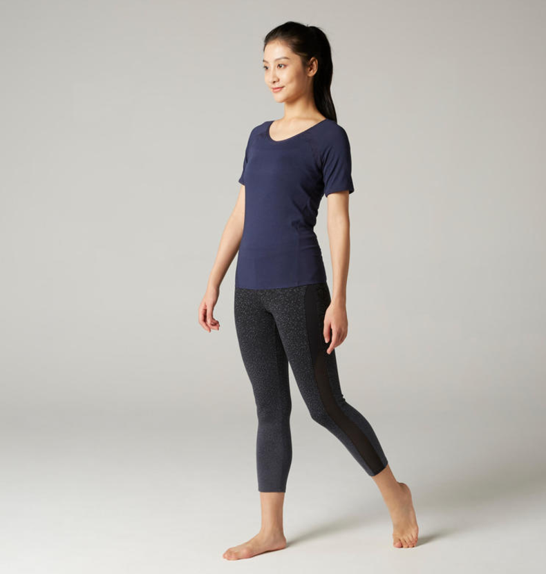 迪卡侬健身瑜伽服女薄款跑步速干上衣运动短袖夏季t恤女装gypwl 蓝
