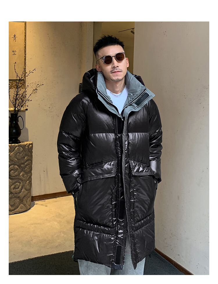 北极绒羽绒服男21新品派克服免洗冬季男装外套保暖白鸭绒中长款亮面连