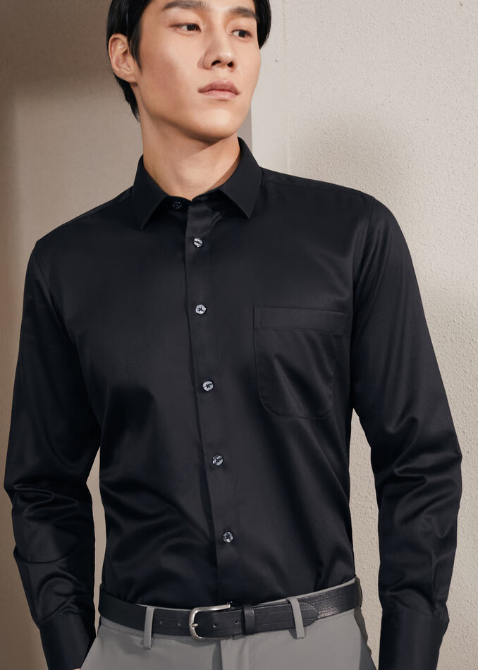 秋季推荐衬衫 纯色长袖衬衫 男衬衣 商务休闲 黑色,素色 43