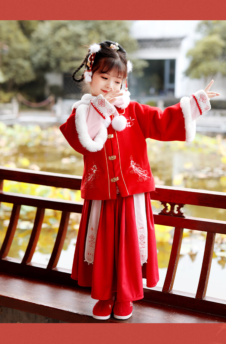 儿童汉服棉袄女童冬装加绒加厚宝宝拜年服中国风唐装冬款女孩套装粉色